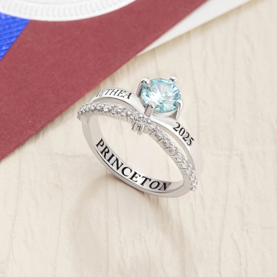 Custom Engraved Graduation Ring with Birthstone, High School University Class Ring, Class of 2025 Graduation Jewelry, Graduation Gift for Her/Daughter