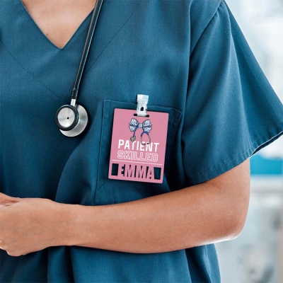 Personalized Name Coquette Bow Stethoscope Badge Buddy, Custom Acrylic Glitter ID Badge Card, Appreciation Gift for Nurses/Doctors/Medical Students