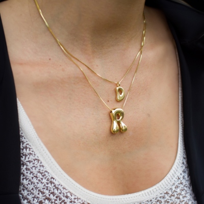 Custom Bubble Initial Necklace, 3D Gold Plated Balloon Letter Monogram Name Necklace, Dainty Cute Pendant Jewelry, Birthday Gift for Teens/Women/Girls