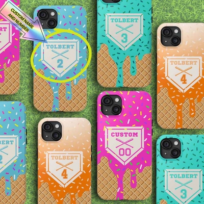 Custom Baseball Lifestyle Inspired Phone Case, Melting Ice Cream Cone Phone Case, Pink Blue Mint and Creamsicle Styles, Baseball Gift