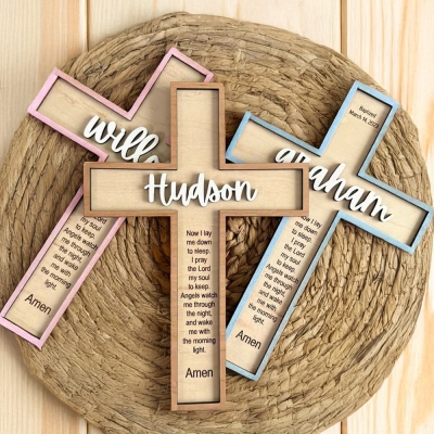 Personalized Baptism Cross with Name and Verses, Wooden Sign Baby Dedication Ornaments, Baby Shower Favors, Christening Religious Gifts for Boys/Girls