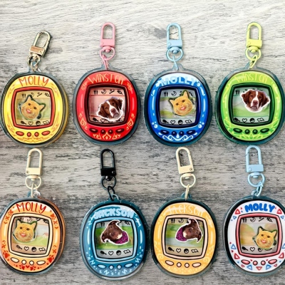 Personalized Pet Shaker Keychain with Photo, Custom Cute Dog Portrait Acrylic Keychain, Pet Loss Memorial Gift, Gift for Pet Lovers/Dog Mom/Cat Dad