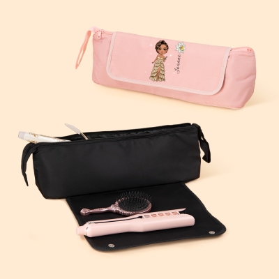 Personalized Prom Queen Hair Tool Storage Bag with Birth Flower, Travel Organizer with Heat Resistant Mat, Hair Care Accessory, Gift for Girls/Women