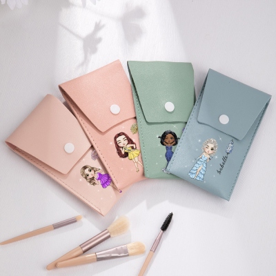 Personalized Prom Queen Makeup Brush Bag with 8 Pcs Brushes, Custom Name Leather Makeup Brush Organizer Bag, Birthday Gift for Girls/Women/Her