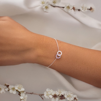 Personalized Interlocking Circle Birthstone Bracelet, Minimalist Jewelry, Valentine's Day/Anniversary/Birthday Gift for Couple/Friends/Family