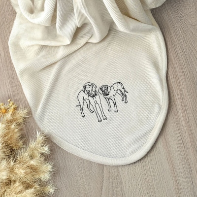 Personalized Embroidered 1-4 Pet Portraits Blanket, Custom Waffle Weave Blanket, Home Decor, Birthday/Baby Shower Gift for Pet Lovers/New Parents