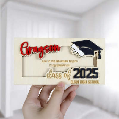 Personalized Name Money Holder Frame Class of 2025, Wooden Graduation Hat Cash Holder, High School College Graduation Keepsake, Gift for Graduates