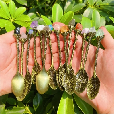 Vintage Crystal Witch Spoon, Magic Apothecary Small Herb Spoons, Coffee Dessert Spoons, Tea Party Supplies, Gift for Women Crystal Pharmacist Lover