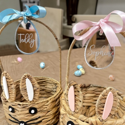 Personalized Name Easter Basket Tags with Bow Ribbons, Basket Decorative Tag, Easter Party Favor Basket Stuffer, Easter Gift for Kids/Boys/Girls