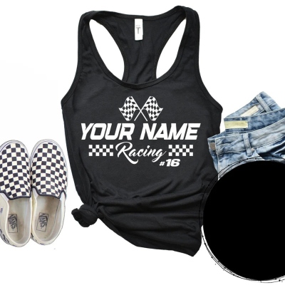 Personalized Your Name Number Racing Shirt, Ladies Tank Top, Scoopneck or V-Neck Shirt, Dirt Bike BMX Stock Car Motocross Race Day Shirt V2