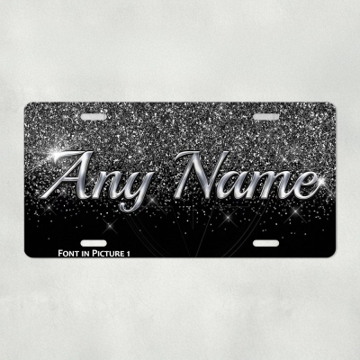Individuelles Nummernschild - Individuelles Autoschild - Personalisiertes Nummernschild - Ihr Text - Silbergrauer Glitzer (KEIN echter Glitzer)