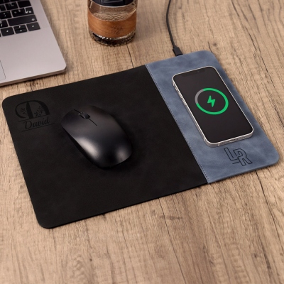 Personalisiertes Mauspad aus Leder - Personalisierte Mauspads mit Telefonladegerät, Ladematte aus PU-Leder, Geschenk für Papa, Mauspad für Männer, Geschenk für den Chef