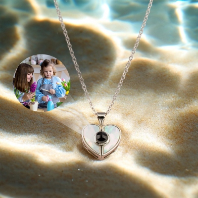 Personalized Heart Shaped Natural Shell Micro-carved Photo Necklace, Custom Keepsake Jewelry Gift for Her, Memorial Necklace for Women, Gift for Mom
