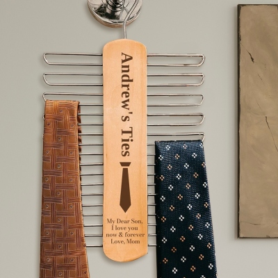 Personalized Wooden Tie & Belt Hanger, Tie Holder Storage, Belt Organizer Rack Wall for Closet, Father's Day Gift, Gifts for Men/Dad/Grandpa/Groomsmen