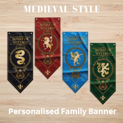 Personalized Medieval Style Family Pennants, Custom Swallowtail Banner, Fantasy Renaissance Castle Party Decor for Wedding/Baby Shower/Graduation
