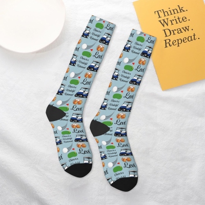 Custom Name Golf Socks for Men, Personalized Funny Mid-High Sports Socks, Birthday/Father's Day/Retirement Gifts for for Golf Lovers/Dad/Grandpa