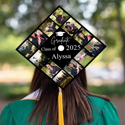 Personalized Photos Graduation Cap Topper, Photo Collage Grad Cap Topper, Class of 2025 High School College Graduation Decor, Gift for Graduates