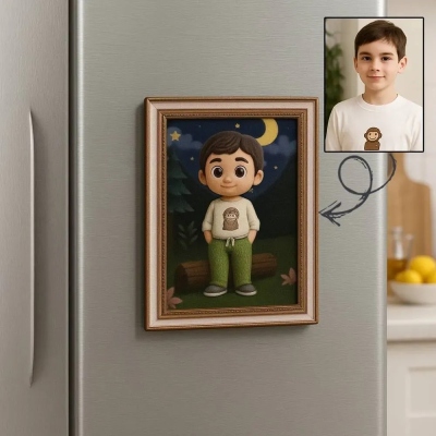 Custom 3D Portrait Fridge Magnet, Personalized Character Illustration Magnet, Unique Gift for Family, Friends, and Couples