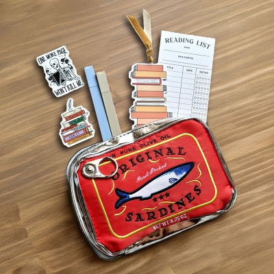 Custom Sardine Can Design Storage Bag, Ocean Inspired Pencil Pouch, Fish Accessories Bag for Women, Birthday Gift for Sardine Lovers/Book Lovers