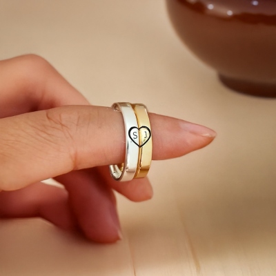 Personalized Heart Shaped Matching Ring for Couples, Custom Letter Promise Rings, I Love You Engagement Wedding Ring, Anniversary Gift for Him and Her