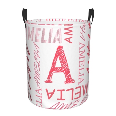 Personalized Name & Initial Collapsible Storage Basket with Handle, Large Capacity Laundry Basket for Bathroom/Nursery, Gift for Kids/Family