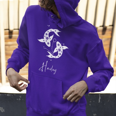 Personalized Zodiac Birth Flower Shirt with Name, Custom Constellation Unisex Sweatshirt/Hoodie, Birthday/Anniversary/Christmas Gift for Friend/Family