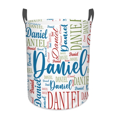 Custom Name Word Cloud Collapsible Storage Basket with Handle, Large Capacity Laundry Basket for Bathroom/Nursery/Living Room, Gift for Kids/Family