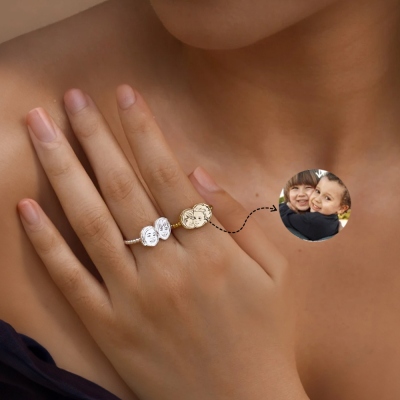 Personalized Portrait Minimalist Ring, Custom Hand-Painted Photo Ring, Memorial Jewelry, Birthday/Anniversary/Pet Loss Gift for Her/Family/Pet Owners
