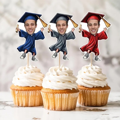 Personalized Graduation Photo Cupcake Toppers Set of 5, Fun Cake Accessories with Face Photo, Class of 2025 Graduation Party Favor, Gift for Graduates