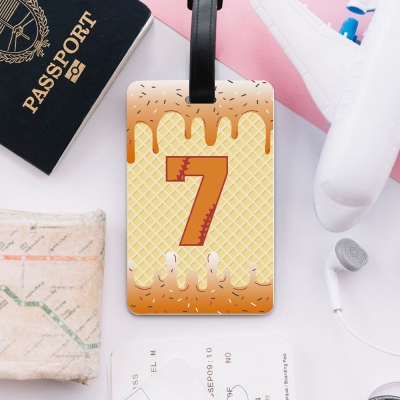 Personalized Initials/Number Ice Cream Dripping Baseball/Softball Luggage Tag, Travel Accessories, Gift for Baseball & Softball Lovers/Players/Coaches