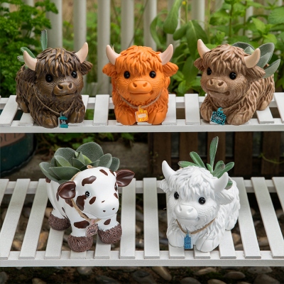 Personalized Cute Highland Cow Succulent Planter, Small Flower Garden Pots for Home, Plant Pots Indoor with Drainage, Farm House Decor, Gift for Women