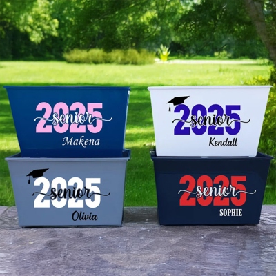 Personalized Name Senior Night Bucket, Graduation Cap Pattern Gift Basket, Class of 2025 High School/College Graduation Keepsake, Gift for Graduates