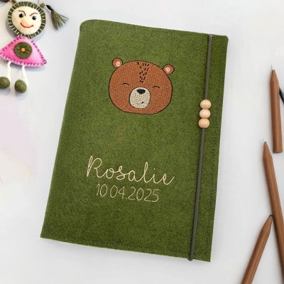 Custom Embroidered Name Date Cartoon Animal Passport Holder, Felt Passport Storage Holder, Travel Accessories, Children's Day/Birthday Gift for Kids