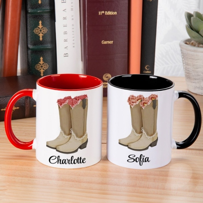 Personlig namnmugg med cowgirl-motiv, födelsedagspresent till brudtärnor/rodeoflickor, 11/16oz blommig westernboots i glas/keramisk mugg