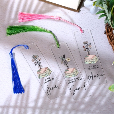 Personalized Name Birth Flower Bookmark with Tassel, Custom Acrylic Floral Bookmark, Book Accessory, Gift for Book Lovers/Readers/Librarians