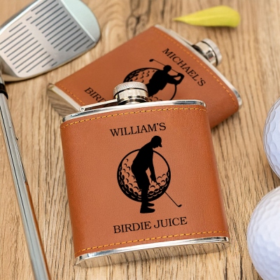 Personlig namngivna Birdie Juice golfare-höftkolv, bärbar läder 6oz herrkolv, pensions-/fars dag-/födelsedagspresent till golfälskare/pappa/golfälskare