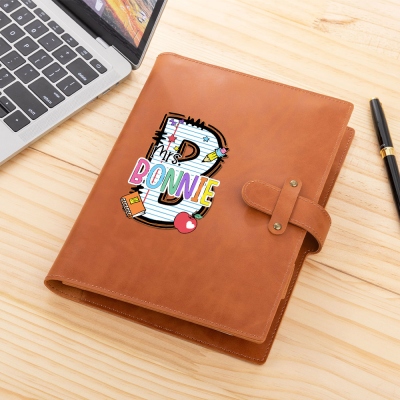 Custom Name Initial Teacher's Leather Notebook Cover, Pencil Sketchbook Storage Cover, Notebook Pad Case, Teachers' Day/Appreciation Gift for Teachers