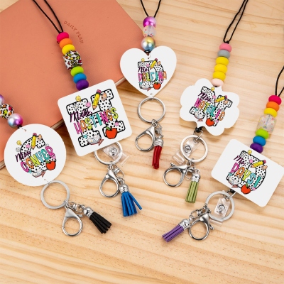 Personalized Name Teacher's Lanyard with Tassel & Keychain, Beaded Lanyard for ID Badges, Back to School/Appreciation Gift for Teachers/Educators