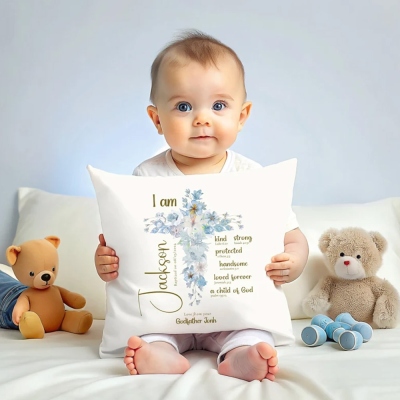 Personalized Name Floral Cross Bible Verse Pillowcase, Pillow Cover with Optional Insert, Home Decor, Christmas/Baptism/Birthday Gift for Godchild