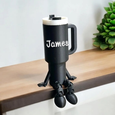 Custom Name Tumbler Pal Toy, 3D Printed Flexible Bottle Buddy with Moving Legs and Hidden Compartment, Funny Tumbler Accessory, Gift for Family/Her