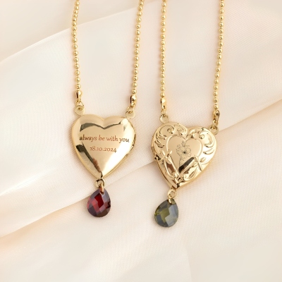 Personalized Heart Locket Necklace with Photo, Custom Birth Flower Birthstone Necklace, Memorial Jewelry, Birthday/Anniversary Gift for Women/Girls