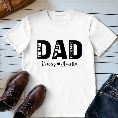 Personalized Dad's T-shirt with Kids' Names, The Men the Myth the Legend Cotton Crewneck T-shirt, Birthday/Father's Day Gift for Dad/Grandpa