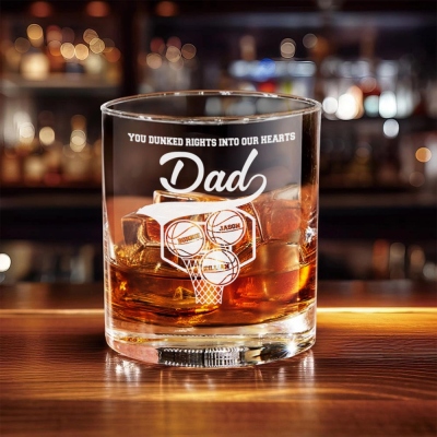 You Dunked Right Into Our Heart, Personalized Whiskey Glass Father's Day Gifts Gift For Him, Custom Kid's Name Basketball, Gifts for Dad