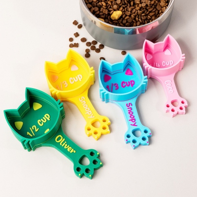 Personalized Name Cat Food Scoop, 3D Printed Pet Kibble Measuring Cup, Food Dispenser, 1/8 Cup to 1 Cup Feeding Scoop for Cats, Gift for Cat Mom & Dad