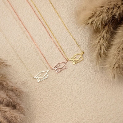 Personalized Bachelor Cap Necklace with Name, High School College Necklace, Class of 2025 Graduation Jewelry, Graduation Gift for Her/Family/Friends