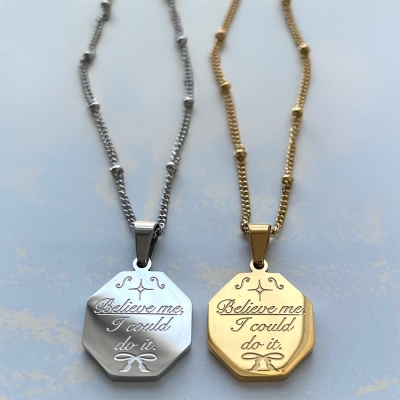 Personalized Engraved Name Disc Pendant Necklace, Custom Believe Me Necklace, Dainty Jewelry, Birthday/Graduation Gift for Women/Girls/Friends