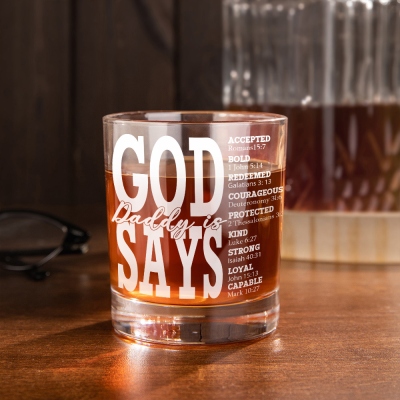 Personalized God Says Bible Verses Father's Wine Glass, Men's 10oz Whiskey Old Fashioned Glass, Birthday/Father's Day Gift for Dad/Grandpa/Husband
