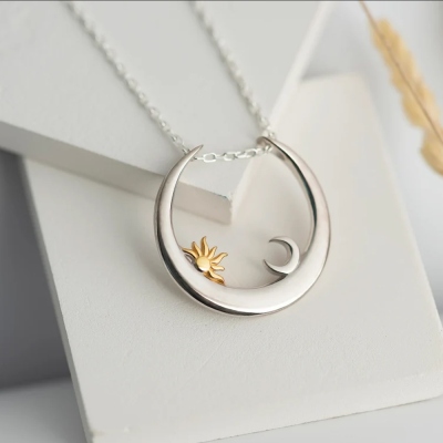 Sun and Moon Ring Holder Necklace, Sterling Silver 925 Ring Keeper Necklace, Dainty Jewelry, Birthday/Wedding/Anniversary Gift for Women/Medical Staff