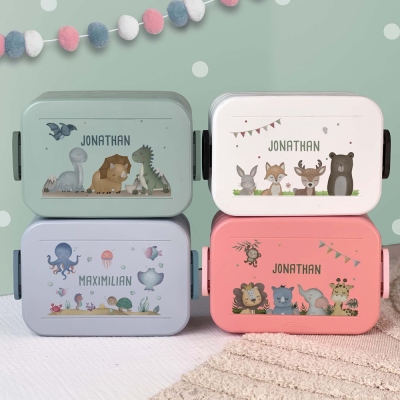 Custom Animal Dinosaur Sea World Theme Lunch Box with Name, PP Eco-Friendly Children's Snack Box, Birthday/Back to School Gift for Kids/Boys/Girls
