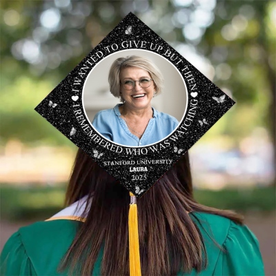 Custom Photo & Name Graduation Cap Topper, I Remembered Who Was Watching Grad Cap Topper, Class of 2025 Graduation Decor, Memorial Gift for Graduates
